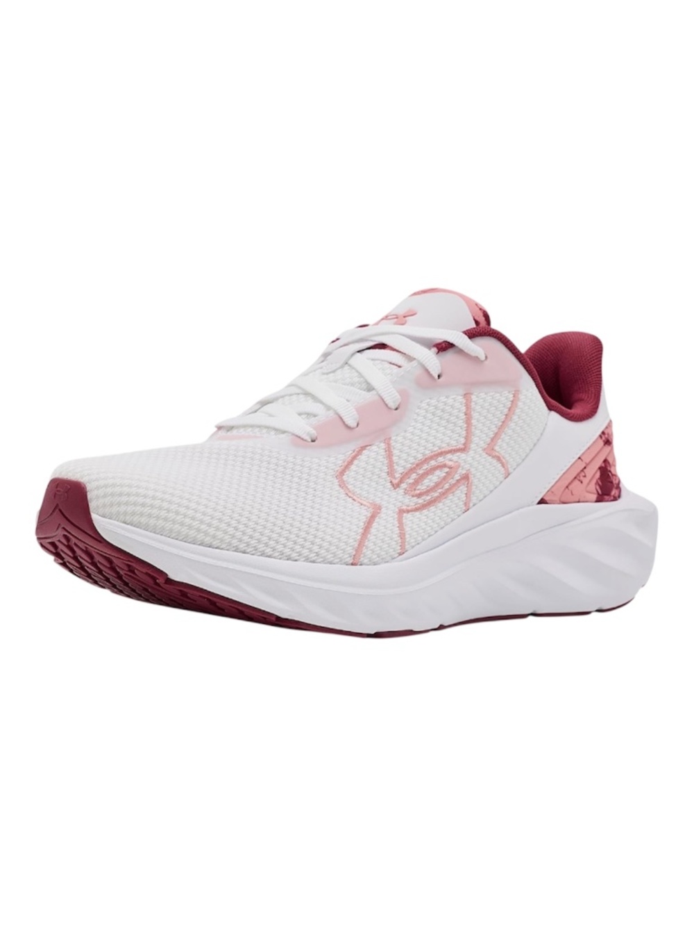 NWOB- UNDER ARMOUR ASCEND BL PRINT/ RUNNING SHOES/WHITE-CLARET-POSH PINK/ SIZE:7